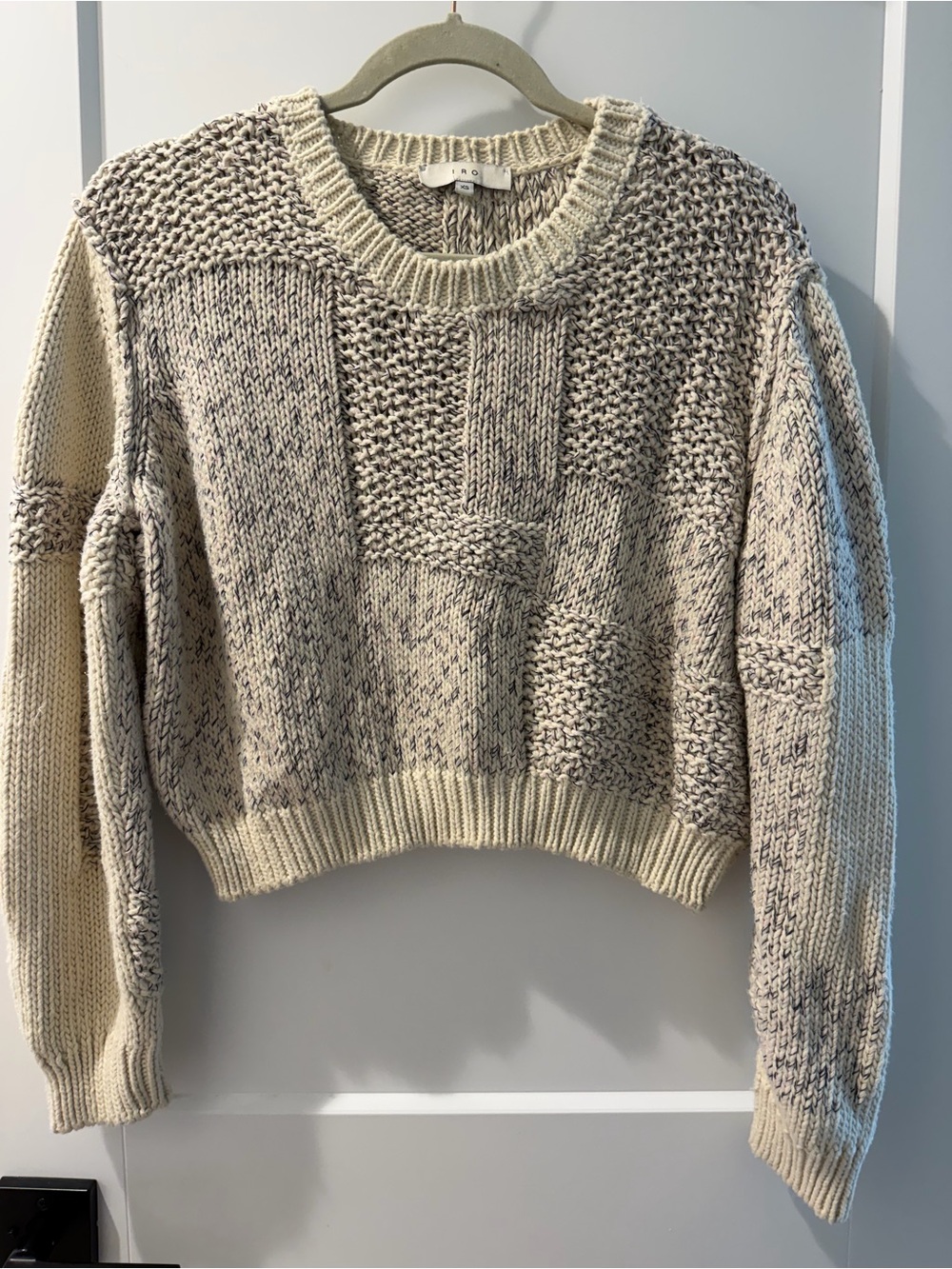 IRO Cream Marled Patchwork Crewneck Sweater
